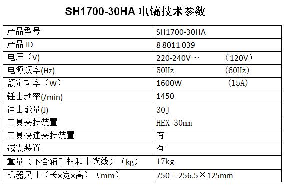 强力电镐SH1700-30HA技术参数